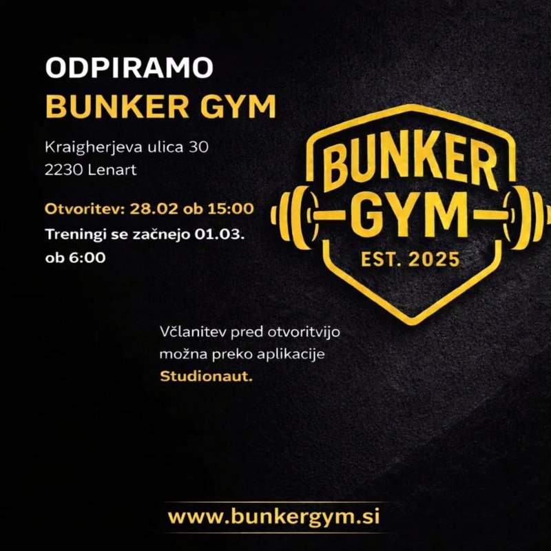 28.2.2026 BUNKER GYM odpira vrata v Lenartu – 28. februarja ob 1500-napovednik-dogodki