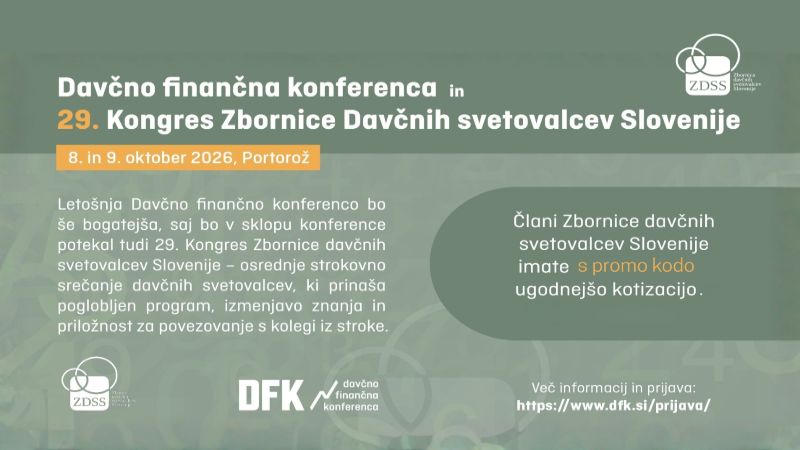 8.10.2026 29. Kongres ZDSS in Davčno-finančna konferenca, 8. in 9. oktober 2026-napovednik